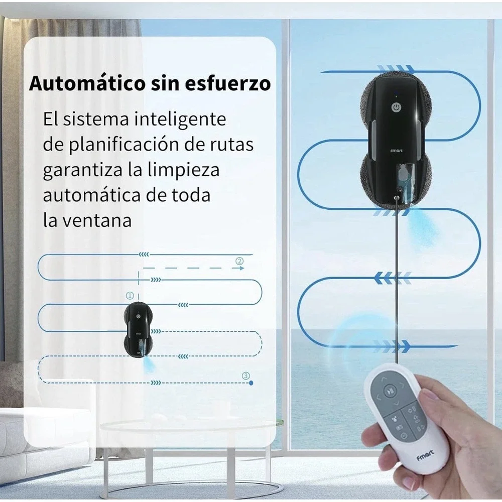 FMART T9Pro Robot Window Cleaner Remote Control Auto Spray for High Windows Blac